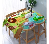 UREJD Nappe en Toile cirée rectangulaire 152x228 cm,des Animaux Joyeux de Safari s'ébattent dans Une Oasis luxuriante,Nappe en Toile cirée Anti-Taches et imperméable,Polyester Imprimé