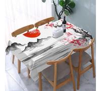 UREJD Nappe en Toile cirée rectangulaire 152x228 cm,Montagne de Peinture Traditionnelle Japonaise Sun Sakura Lake du Japon Art Sumi-e,Nappe en Toile cirée Anti-Taches et imperméable,Polyester Imprimé