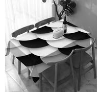 UREJD Nappe en Toile cirée rectangulaire 152x228 cm,Motif continu de Cercles Noirs et Blancs avec Ombres portées. Version matricielle,Nappe en Toile cirée Anti-Taches et imperméable,Polyester Imprimé