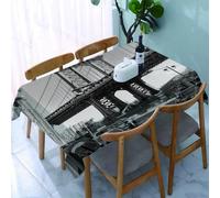 UREJD Nappe en Toile cirée rectangulaire 152x228 cm,Paysage, Brooklyn New York, États-Unis Monument Bridge Street avec Photos,Nappe en Toile cirée Anti-Taches et imperméable,Polyester Imprimé