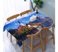 UREJD Nappe en Toile cirée rectangulaire 152x228 cm,Paysage, Photo de Bled en Slovénie avec des Montagnes enneigées dans Le lac et,Nappe en Toile cirée Anti-Taches et imperméable,Polyester Imprimé