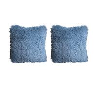 URFEDA 2pcs Taie d'oreiller Fausse Fourrure Deluxe Décoratif Taie d'oreiller Canapé Super Doux Peluche Taie d'oreiller Modernes Luxe Décoratifs de Maison Coussins pour Salon Canapé Chambre 40x40 Bleu
