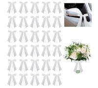 URFEDA 30PCS Nœud de Voiture Mariage, Nœuds Antenne Mariage, Noeud Ruban Satin Blanc, Emballage Cadeau Ruban Nœud de Noël, Cœur Noeud Décoratif pour Mariage Voiture Chaise Cadeau Bouquet, 17cmx11cm