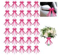URFEDA 30PCS Nœud de Voiture Mariage, Nœuds Antenne Mariage, Noeud Ruban Satin Rose, Emballage Cadeau Ruban Nœud de Noël, Cœur Noeud Décoratif pour Mariage Voiture Chaise Cadeau Bouquet, 17cmx11cm