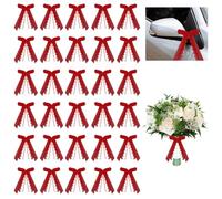 URFEDA 30PCS Nœud de Voiture Mariage, Nœuds Antenne Mariage, Noeud Ruban Satin Rouge, Emballage Cadeau Ruban Nœud de Noël, Cœur Noeud Décoratif pour Mariage Voiture Chaise Cadeau Bouquet, 17cmx11cm