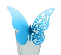 URFEDA 50 Pièces Carte de Verre Marque Place Forme de Papillon Ajouré 3D Papillons Stickers Muraux Papillons Carte de Verre Marque Place Mariage Décoration de Table pour Fête de Mariage (Bleu)