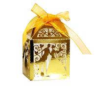 URFEDA 50pcs Boîtes à Dragées en Forme de Marriage-Couple, Boite Dragees Bapteme, Boite a Dragee Mariage, Boîtes Papier avec Rubans, Boites Cadeaux pour Mariage, Fête, Anniversaire, Baby Shower, Noël
