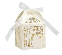URFEDA 50pcs Boîtes à Dragées en Forme de Marriage-Couple, Boite Dragees Bapteme, Boite a Dragee Mariage, Boîtes Papier avec Rubans, Boites Cadeaux pour Mariage, Fête, Anniversaire, Baby Shower, Noël