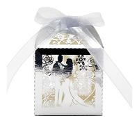 URFEDA 50pcs Boîtes de Faveur de Mariag Boîtes Cadeau,Boîte Baptême Dragée, Boîtes Cadeau Vide avec Rubans, Fleur Amour Boîtes Cadeaux en Papier, Coffret Cadeau pour Anniversaire, Mariage, Fête
