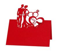 URFEDA 50pcs Cartes de Place 3D Couple Design Cartes de Noms de Table Carte Porte Nom en Papier Vierge Pliables Marque Place Mariage Blanches Décoration de Table pour Fête de Mariage (Rouge)