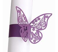 URFEDA 50pcs Rond de Serviette de Table 3D Papillon Découpe Laser Ronds de Serviette en Papier Porte-Serviettes Mariage pour Tables, Décorations, Mariage, Dîners, Décoration de Fête (Violet Foncé)