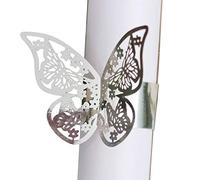 URFEDA 50pcs Rond de Serviette de Table 3D Papillon Découpe Laser Ronds de Serviette en Papier Porte-Serviettes Mariage pour Tables, Décorations, Mariage, Dîners, Décoration de Fête (Argent)
