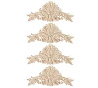 URFEDA Bois Moulure Decorative 4 Pièces Longs Fleur Sculptés Bois Onlay Applique Bois Creuse Non Peint Sculpté Coin Sculpture Bois Applique Murale Art Decoration de Meubles Type 2/30 * 13cm