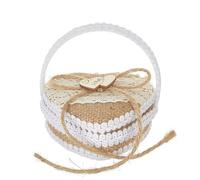 URFEDA Boîte à Bagues de Mariage Boîte à Bagues Rustique en Toile de Jute et Garnie de Dentelle Mini Panier de Fleurs Porte-bagues avec Ooignée pour Cérémonie, Fiançailles et Demande en Mariage, #7