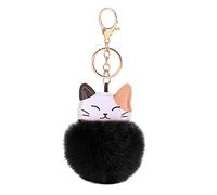URFEDA Boule de fourrure de chat - Porte-clés rond en peluche - Porte-clés pompon - Porte-clés en peluche douce - Pendentif de sac à dos - Porte-clés - Décoration, Noir , taille unique