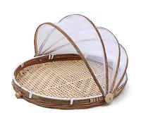 URFEDA Corbeille à Fruits en Bambou avec Protection Anti-mouches, Panier de Fruits Plateau Tissé en Rotin, Plateaux Alimentaires Rond, Panier d’osier Rangement pour Pain, Fruits, Légume (40cm)