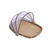 URFEDA Corbeille à Fruits en Bambou avec Protection Anti-mouches, Panier de Fruits Plateau Tissé en Rotin, Plateaux Alimentaires Rond, Panier d’osier Rangement pour Pain, Fruits, Légume (34 * 29cm)