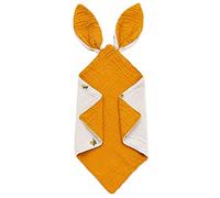 URFEDA Couverture De Sécurité pour Bébé, Serviette de Bébé Jouets, Doudou Lapin Mouchoir, Mousseline de Coton Couverture Douce Bébé, Bavoir Bandana Bébé pour Nouveau-né Tollders Filles Garçons Jaune