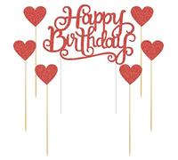 URFEDA Decoration Gateau Anniversaire, Topper Happy Birthday Rouge, Décoration De Gâteau Happy Birthday, Cake Topper Ballon Amour, Décorer Le Gâteau d'anniversaire pour Diverses Fêtes Anniversaire