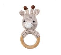 URFEDA Hochet Bebe en Bois Girafe, Anneau de Dentition Bois pour Bébé, Hochet avec Hochet en Tissu Anneau Bébé Interactifs Jouets, Hochet en Bois pour 3+ Ans Garçons Filles, Bébé Cadeaux