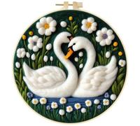 URFEDA Kit de Feutrage à l'aiguille pour Débutants et Adultes, Cygne Feutrage de Laine Kit, Cygne Laine à Feutrer Débutant avec Tissu Floral, Laine, Laine Feutrée Aiguilles et Laine Feutrage Outil