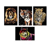 URFEDA Kit de Peinture à Gratter Animaux Sauvages A4 Cartes Postales Papier a Gratter Noir Jungle Animal Scratch Art Kit pour Enfant et Adulte Art Créatif Tableaux à Gratter Peinture à Gratter