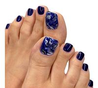 URFEDA Lot de 24 faux ongles artificiels courts carrés français - Couverture complète - Faux ongles bleus - Pour femmes et filles