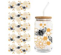 URFEDA Lot de 5 feuilles d'autocollants de transfert DTF - Motif papillon et fleurs - Bricolage - Pour gobelets en verre de 400 ml - Imperméables - Autocollants esthétiques pour tasses en verre, vase