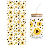 URFEDA Lot de 5 feuilles d'autocollants de transfert UV DTF pour tasses en verre - Motif pétales de fleurs - Décoration imperméable