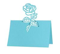 URFEDA Marque Place 50 Pièces Porte Nom Table 12 * 9cm Creux Rose Fleur Carte Nom Table Nom D'Invité Porte Nom Table Baptême Cartons Placement Carte pour Mariage Fête Anniversaire Noel Bleu Clair