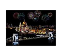 URFEDA Papier à Gratter Scène de Nuit Métropolitaine Feux d'artifice Carte a Gratter Papier à Gratter Coloré A4 avec Stylo à Gratter Tableau à Gratter pour Adulte et Enfant Artistique Créatif DIY