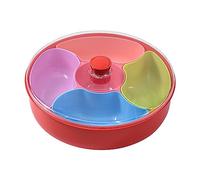 URFEDA Plateau à Collation avec Couvercle, Plateau à Collation à Bonbons et Noix, 5 Compartiments Boîte Alimentaire Récipient, Collation Plateau de Service, Rond Boîte de Rangement de Collation