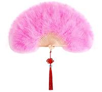 URFEDA Plume Éventail 1920s Vintage, Eventail en Bambou Creusé, Éventail Pliant de Dame, Ventilateurs Pliables Plumes avec Gland, pour Danseavec Gland Pliante Ventilateur de Femme Rose 1