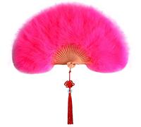URFEDA Plume Éventail 1920s Vintage, Eventail en Bambou Creusé, Éventail Pliant de Dame, Ventilateurs Pliables Plumes avec Gland, pour Danseavec Gland Pliante Ventilateur de Femme Rose 3