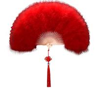 URFEDA Plume Éventail 1920s Vintage, Eventail en Bambou Creusé, Éventail Pliant de Dame, Ventilateurs Pliables Plumes avec Gland, pour Danseavec Gland Pliante Ventilateur de Femme Rouge