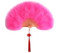 URFEDA Plume Éventail 1920s Vintage, Eventail en Bambou Creusé, Éventail Pliant de Dame, Ventilateurs Pliables Plumes avec Gland, pour Danseavec Gland Pliante Ventilateur de Femme Rose 2
