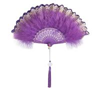 URFEDA Plume Éventail Vintage 1920s, Eventail Pliant Vintage en Dentelle avec Pompons, Éventail Pliant à Main pour Costume Danse Spectacle Mariage Fête Décoration Cadeaux Violet