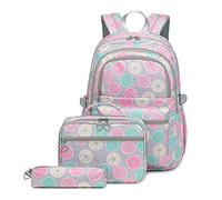 URFEDA Sac à Dos Scolaire pour Filles Enfants, 3PCS Sac Ecole Fille Primaire, Sac a Dos Enfant, Scolaire Fille Cartables, Sac D'école Imprimé Donut Sac de Loisirs Quotidien pour L'école Loisir Voyage