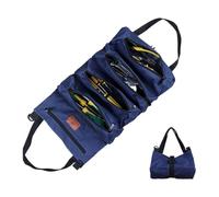 URFEDA Sac à Outils Enroulable en Toile Oxford 5 Poches à Fermeture Éclair Trousse a Outils Multifonctionnel Portable avec Poignée Sacs Porte-Outils pour Electricien Plombier ou Mécanicien (Bleu)