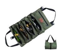 URFEDA Sac à Outils Enroulable en Toile Oxford 5 Poches à Fermeture Éclair Trousse a Outils Multifonctionnel Portable avec Poignée Sacs Porte-Outils pour Electricien Plombier ou Mécanicien (Vert)