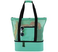 URFEDA Sac de plage, de voyage, en filet, de pique-nique, avec compartiment isotherme étanche, pour l'extérieur, organisateur de jouets, fermeture éclair, pour la famille, les vacances, le shopping