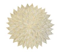 URFEDA Sets de Table en PVC Lavable Antidérapant Résistant à La Chaleur Ronds Motif Feuilles Napperon de Table Doré 38CM Sets de Table en Dentelle Luxe pour Cuisine Maison Restaurant Et Hôtel