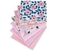 URFEDA Tissu Patchwork 7pcs Coupon Tissu Mixtes Imprimé Floral Tissu de Coton Bundle Carrés Quilting Couture Patchwork Chiffons DIY Scrapbooking Artisanat à La Main, 50x50cm, Pas de Répétition, Rose