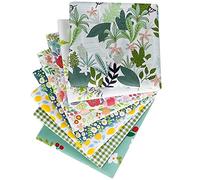 URFEDA Tissu Patchwork 8pcs Coupon Tissu Mixtes Imprimé Floral Tissu de Coton Bundle Carrés Quilting Couture Patchwork Chiffons DIY Scrapbooking Artisanat à La Main, 50x50cm, Pas de Répétition, Vert