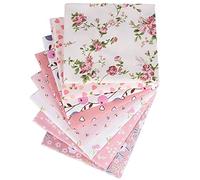 URFEDA Tissu Patchwork 8pcs Coupon Tissu Mixtes Imprimé Floral Tissu de Coton Bundle Carrés Quilting Couture Patchwork Chiffons DIY Scrapbooking Artisanat à La Main, 50x50cm, Pas de Répétition, Rose