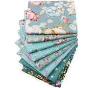 URFEDA Tissu Patchwork 8pcs Coupon Tissu Mixtes Imprimé Floral Tissu de Coton Bundle Carrés Quilting Couture Patchwork Chiffons DIY Scrapbooking Artisanat à La Main, 50x50cm, Pas de Répétition, Bleu