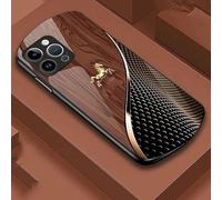 Urgalaxy Personalized Horse Wood Grain Glass Case, Personalized Golden Horse Wood Grain Magnetic Tempered Glass Case for iPhone 14/15/16 Pro Max (Brown,for iPhone14Plus)