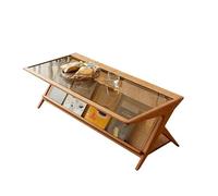 URGDWEKJY Table centrale nordique en bois de rotin pouvant contenir des livres, table basse rectangulaire double couche, table basse en verre, petite table basse table de chambre à coucher (120 cm x