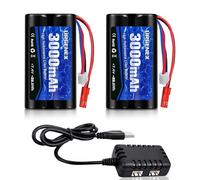 URGENEX 2S RC Batterie 2000 mAh 7,4 V Li-ion avec prise JST 2S Rechargeable RC Batterie avec 1 à 2 Chargeur USB Convient pour Hélicoptère, Voiture, Camion et Bateaux RC