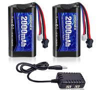 URGENEX Batterie Li-ion 7,4 V 2000 mAh 2S avec prise SM 2P haute capacité pour télécommande RC Bateau 2 Pack H101 RC Batteries avec 1 à 2 chargeurs USB
